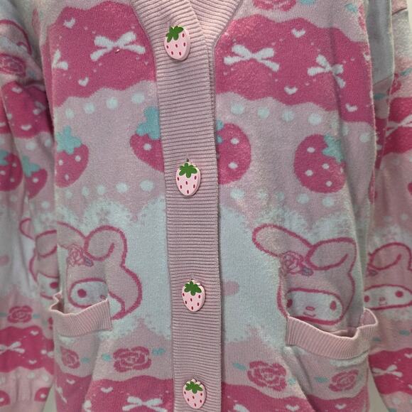 Box Lunch Sanrio My Melody Pink Strawberry Cardigan Sweater Size Small Hot Topic - Picture 4 of 12